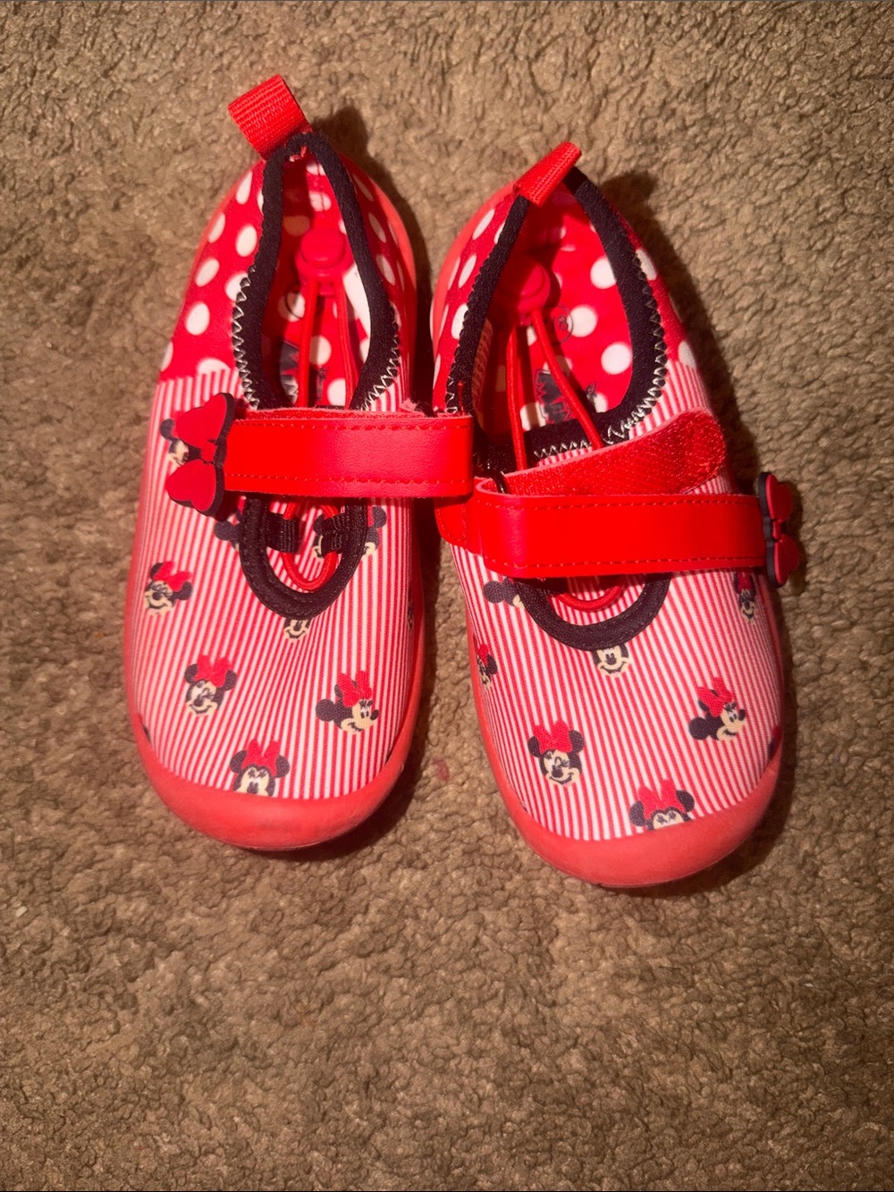 Girls' Red Minnie Mouse Water Shoes with Hook-and-Loop Strap